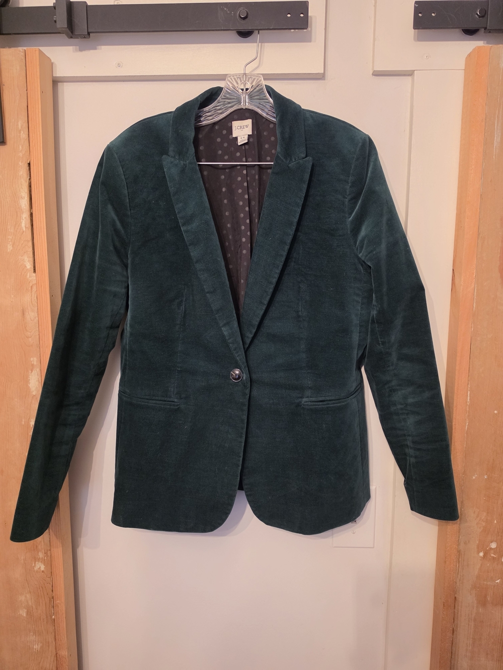 J. Crew Dark Green Velvet Single-Button Blazer